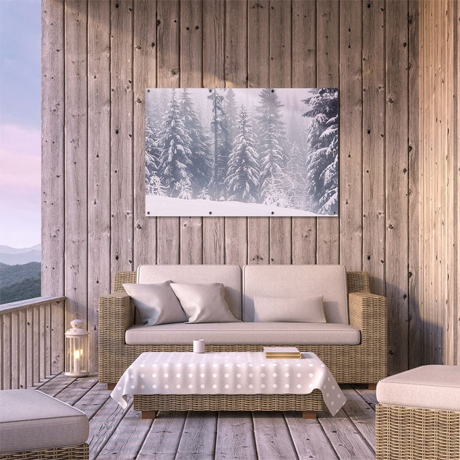 Tuinposter buiten terras Bos Bedekt met Sneeuw
