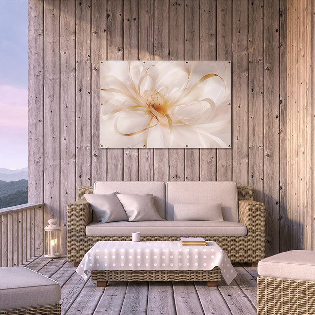 Tuinposter buiten terras Witte Bloem met Gouden Linten