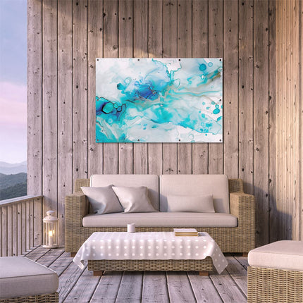 Tuinposter buiten terras Abstract Kunstwerk van Blauwe en Witte Vloeistoffen