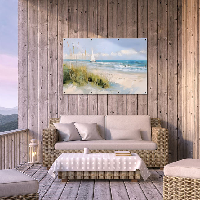 Tuinposter buiten terras Kunstwerk van een Zeilboot op het Strand