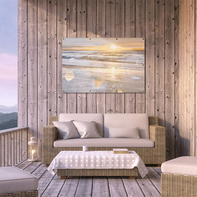 Tuinposter buiten terras Kunstwerk van een Zonsondergang op een Strand