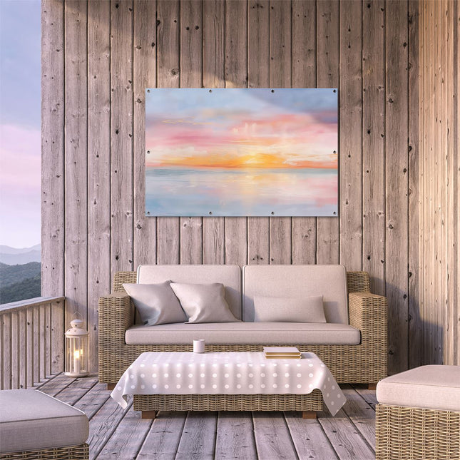 Tuinposter buiten terras Aquarelkunstwerk van een Zonsondergang