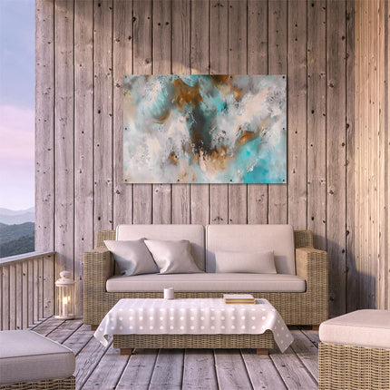 Tuinposter buiten terras Abstract Kunstwerk met Blauwe, Bruine en Bruine Kleuren