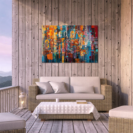 Tuinposter buiten terras Abstract Kunstwerk met veel Kleuren en Vormen