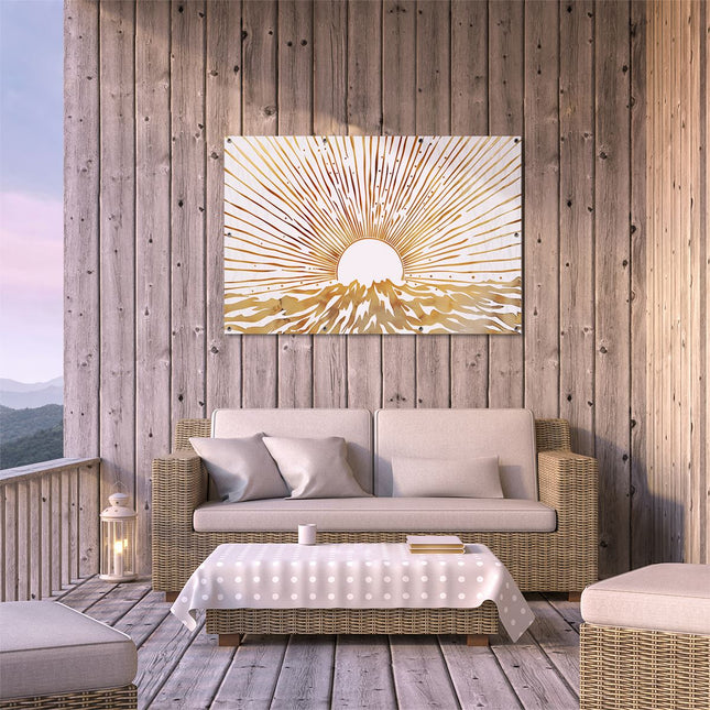 Tuinposter buiten terras De Zon komt op boven het Water