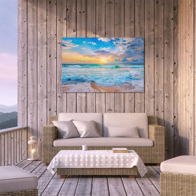 Tuinposter buiten terras De Zon gaat onder boven de Oceaan