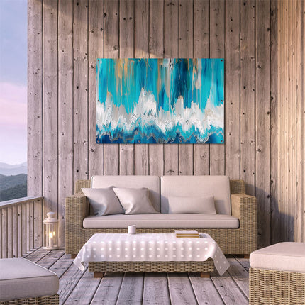 Tuinposter buiten terras Abstract Kunstwerk van Blauwe en Witte Golven