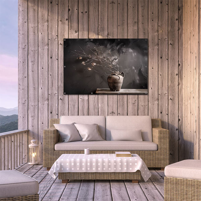 Tuinposter buiten terras Vaas op een Tafel