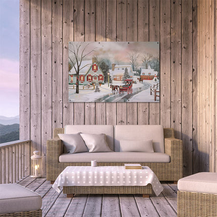 Tuinposter buiten terras Kunstwerk van een Kerstdorp met een Paardenkoets