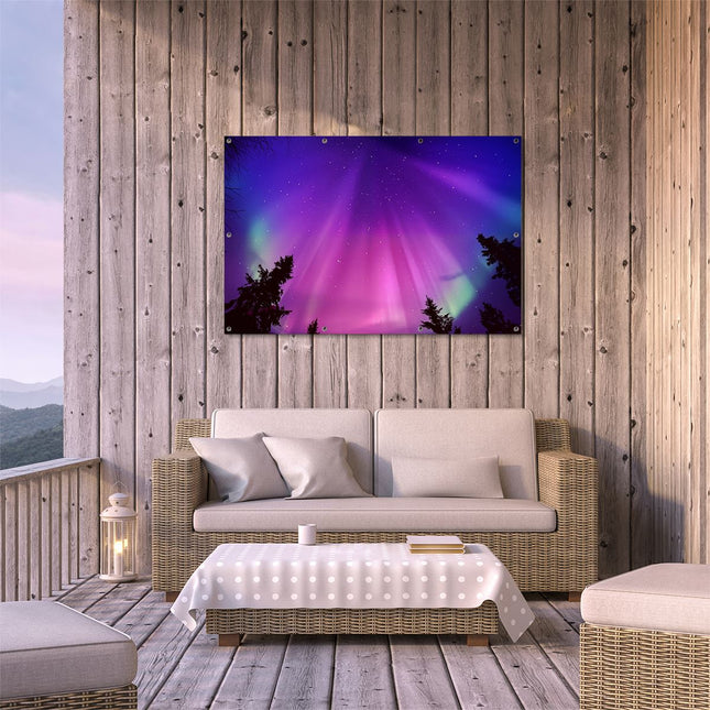 Tuinposter buiten terras De Aurora Borealis Verlicht de Hemel