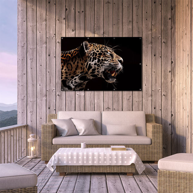 Tuinposter buiten terras Jaguar op een Zwarte Achtergrond