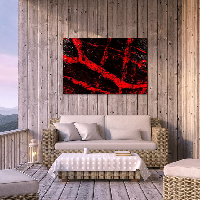 Tuinposter buiten terras Rood en Zwart Artwork op een Zwarte Achtergrond