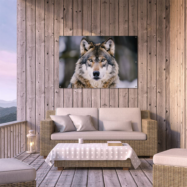 Tuinposter buiten terras De Wolf Kijkt naar de Camera