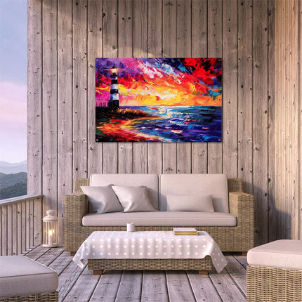 Tuinposter buiten terras Kunstwerk van een Vuurtoren bij Zonsondergang