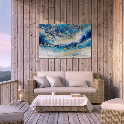 Tuinposter buiten terras Abstract Kunstwerk van Blauw en Goud