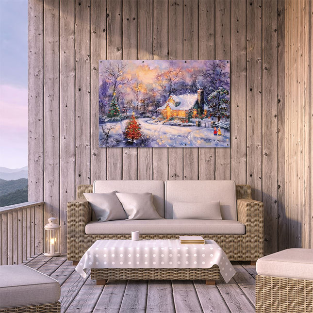 Tuinposter buiten terras Kunstwerk van een Kersthuisje in de Sneeuw