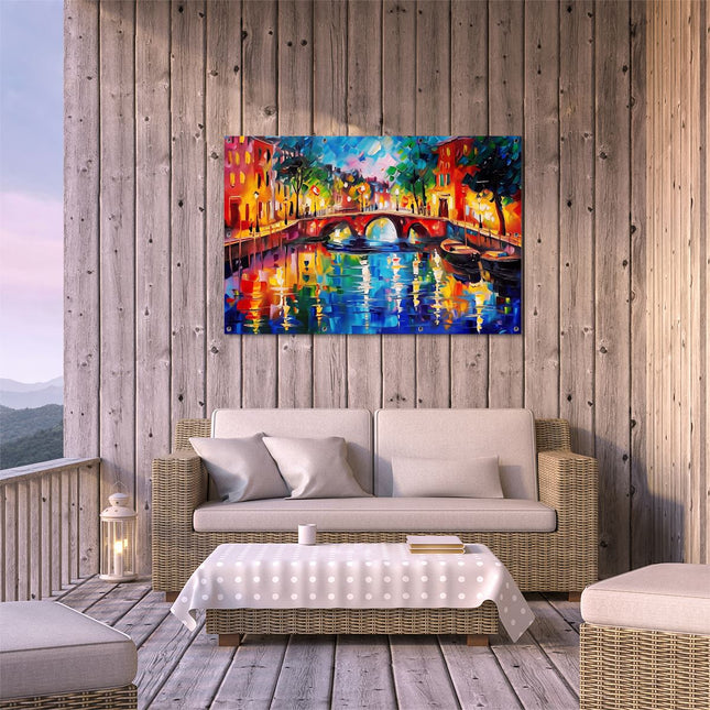 Tuinposter buiten terras Kunstwerk van een Gracht bij Nacht