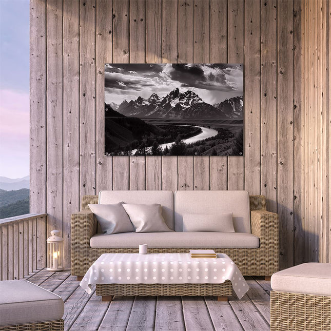 Tuinposter buiten terras Zwart Wit Beeld van de Grand Teton-Bergen