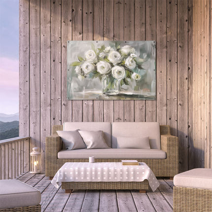 Tuinposter buiten terras Witte Rozen in een Vaas