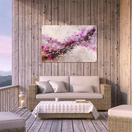 Tuinposter buiten terras Abstract Kunstwerk met Paarse en Zwarte Splatters