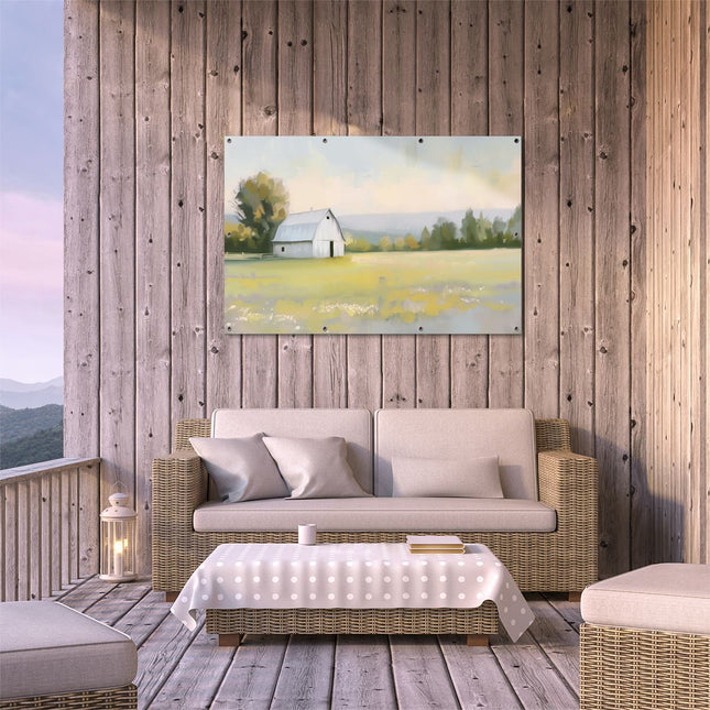 Tuinposter buiten terras Kunstwerk van een Schuur in een Veld