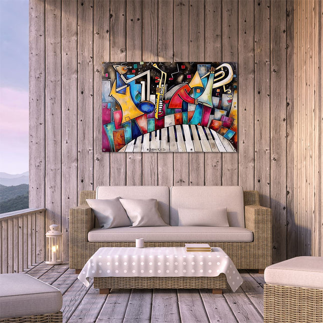 Tuinposter buiten terras Saxofoon, Piano en Saxofoon