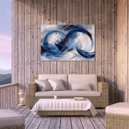 Tuinposter buiten terras Abstract Kunstwerk met Blauwe en Gouden Wervelingen