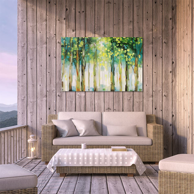 Tuinposter buiten terras Groene Bomen in het Bos