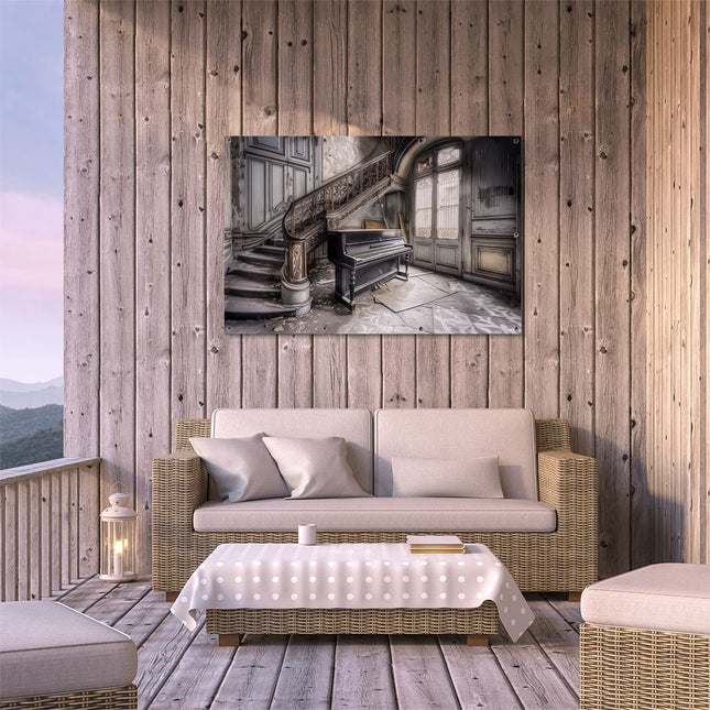 Tuinposter buiten terras Verlaten Kamer met een Piano