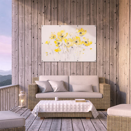 Tuinposter buiten terras Kunstwerk van Gele Bloemen op een Beige Achtergrond