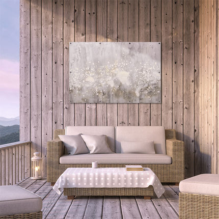 Tuinposter buiten terras Abstract Kunstwerk met Witte en Grijze Spatten