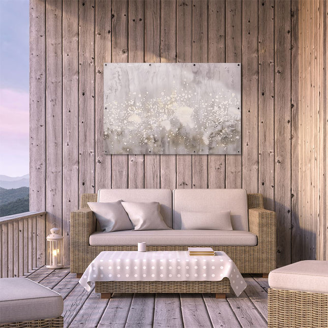 Tuinposter buiten terras Abstract Kunstwerk met Witte en Grijze Spatten