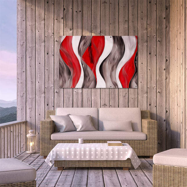 Tuinposter buiten terras Rood, Wit en Zwart Abstract Kunstwerk