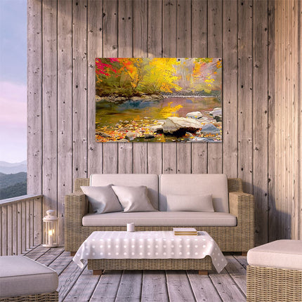 Tuinposter buiten terras Kunstwerk van een Rivier in de Herfst