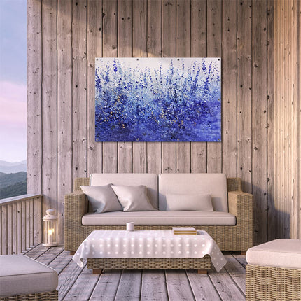 Tuinposter buiten terras Blauwe Bloemen in een Veld