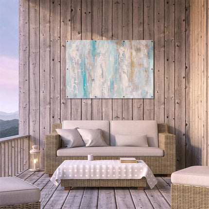 Tuinposter buiten terras Abstract Kunstwerk met Blauwe en Beige Kleuren