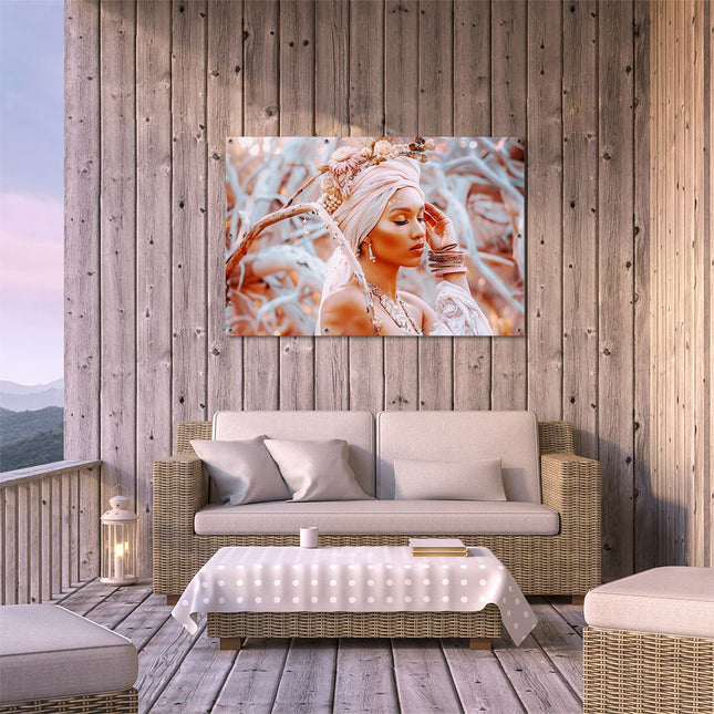 Tuinposter buiten terras Vrouw met een Tulband en Sieraden