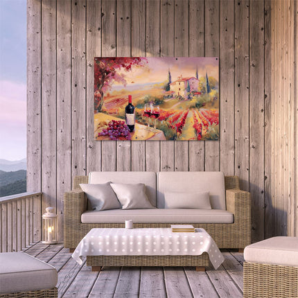 Tuinposter buiten terras Kunstwerk van Wijn en Druiven op een Tafel