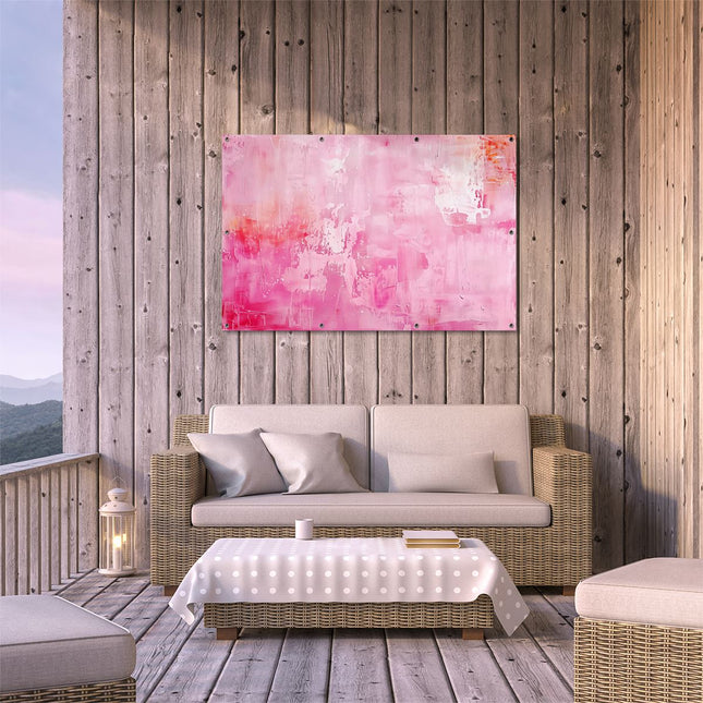 Tuinposter buiten terras Abstract Kunstwerk met Roze en Oranje Kleuren