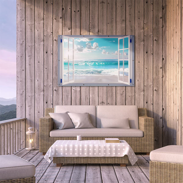 Tuinposter buiten terras Open Raam met Uitzicht op de Oceaan
