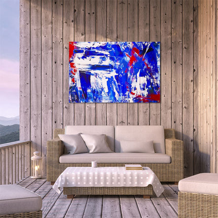 Tuinposter buiten terras Abstract Kunstwerk - Rood, Wit en Blauw