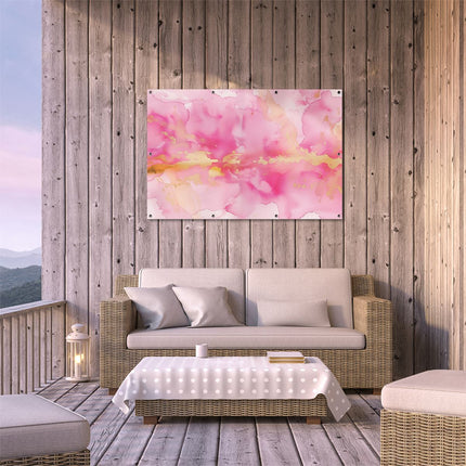 Tuinposter buiten terras Roze Aquarelkunstwerk op een Witte Achtergrond