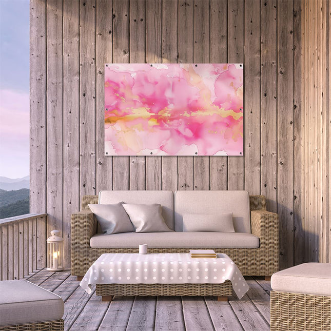 Tuinposter buiten terras Roze Aquarelkunstwerk op een Witte Achtergrond