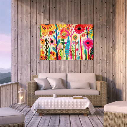 Tuinposter buiten terras Kleurrijke Bloemen in een Veld