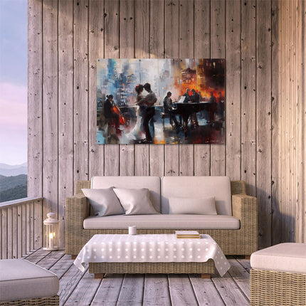 Tuinposter buiten terras Kunstwerk van een Koppel dat Danst voor een Piano