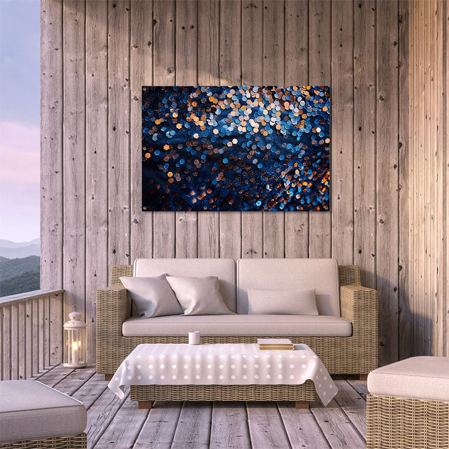 Tuinposter buiten terras Blauwe en Oranje Achtergrond met veel Glitters