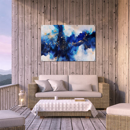 Tuinposter buiten terras Abstract Kunstwerk van Blauw en Goud