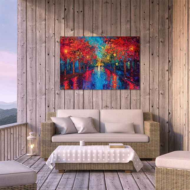Tuinposter buiten terras Kunstwerk van een Regenachtige Nacht in Parijs