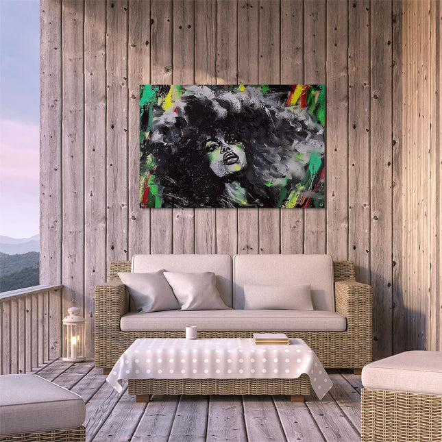Tuinposter buiten terras Vrouw met een Afro