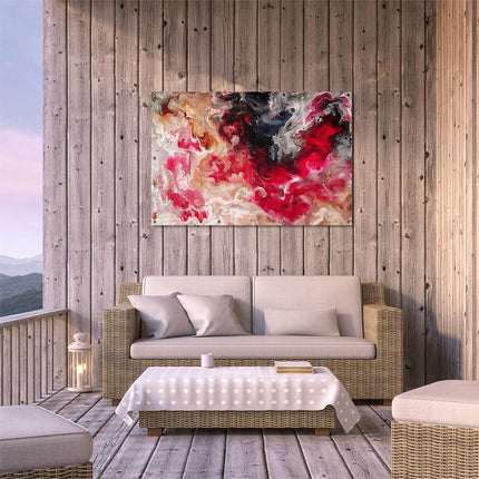 Tuinposter buiten terras Abstract Kunstwerk met Rode, Zwarte en Witte Kleuren